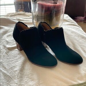 Jack Rogers Scalloped Black Ankle Boots